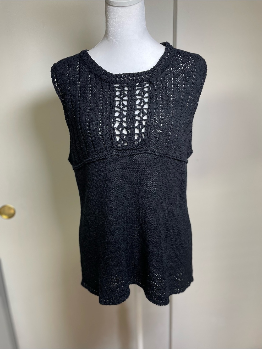 Mirasol Black Crochet Knit Sleeveless Tank Top